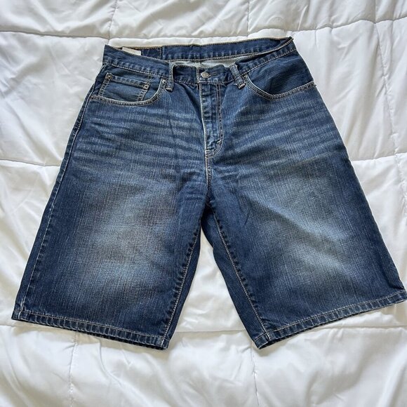 Levis 569 Jean Shorts Jorts Mens 31 Blue Denim Straight Fit Dark Wash Red Tab - Picture 1 of 7